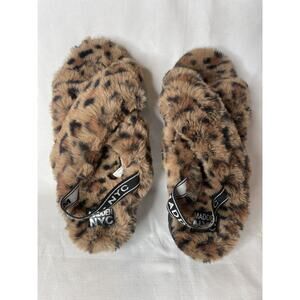 Madden NYC Leopard Faux Fur Crossband Platform Slipper Sandal Size 10